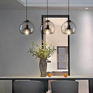 Nordic Modern LED Pendant Lamp Restaurant Bar Cafe Chandelier Lights Kitchen Bedroom Gray Glass Tak Hängande ljus