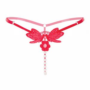 Butterfly Pearls T traseira calcinha de renda G String de lingeries sexy cueca tanga de lingerie erótica Bruta da cintura baixa