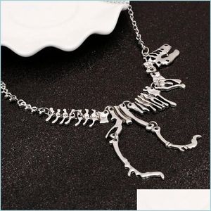 Pendant Necklaces Dinosaur Necklace Gothic Tyrannosaurus Rex Skeleton Pendant For Women Charm Dragon Bone Alloy Collares Sier Drop De Dhe6M