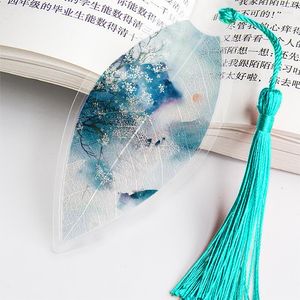 Chinese Style Leaf Vein Bookmark Pink Girl Heart Antique Landscape Office School Student Gift Stationery Supply