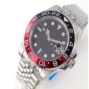 Top Brand Vetro zaffiro in ceramica inossidabile Nero Blu / Blu Inserto rosso Orologio automatico da uomo Cassa da 40 mm Bracciale Oyster Data Magnifie ME