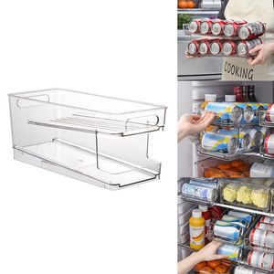 Car Organizer 2-Tier Rolling Refrigerator Bins Soda Can Storage Rack Container Drink Beverage Dispenser For Freezer
