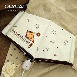 Umbrellas Olycat Automatic Rain Женщины Прекрасная кошка складывающая ветрозащитная черная покрытие антильцифрованное зоопоранскую девушку 220929