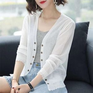 Kvinnors stickor Tees Autumn Summer Cardigan Hollow Out Shawn Knittad Tröja Kvinnliga Cardigans Thin Jack Coat Ladies Tops 220929