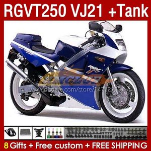 Fairings Kit Tank för Suzuki RGVT250 SAPC VJ21 RGV-250CC 88-89 BODYWORKS 159NO.55 RGVT-250 RGV-250 RGV250 88 89 RGVT RGV 250 CC 250CC 1988 1989 FAIRING KIT Blue White