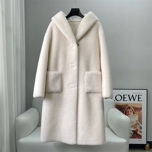 Womens Fur Faux PUDI Women Genuine Wool Long Coat Winter Warm Soft Hooded Jacket CT237 220929