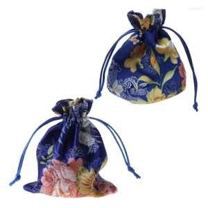 Jewelry Pouches Classic Chinese Flower Embroidery Bag Organizer Silk Traditional Pouch F2TD