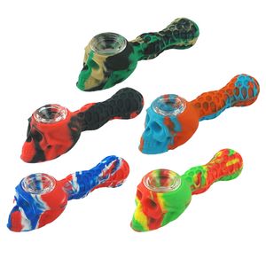 Skull Silicone Smoking Pipes Kit Detachable with Clean Dab Tool Hand Tobacco Herb Pipe FDA Food Grade Silicon