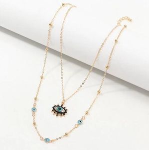 Double Layers Blue Evil Eyes Pendant Necklace Rhinestone Boho Lucky Eye Necklaces jewelry for Women Gifts