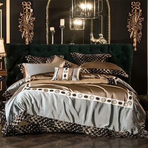 Bedding sets Vintage Chic Patchwork Embroidery Duvet Cover Luxury Silky Satin Cotton Bedspread set cover Bed Sheet Pillow shams 220929