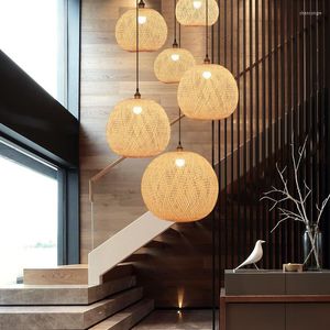 Anhänger Lampen Restaurant Lantern Kronleuchter leichter Bambus gewebt