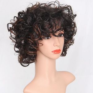 Women Ladies Short Curly Brown Full Wigs Wavy Hair Wig Natural Cosplay Party