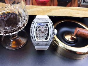 손목 시계 Richamill Luxury Watches Designer RMS5201 Sky Star Diamond Inlaid 남성용 자동 기계식 시계 Skull Hollowed Out 패션 테이프 방수