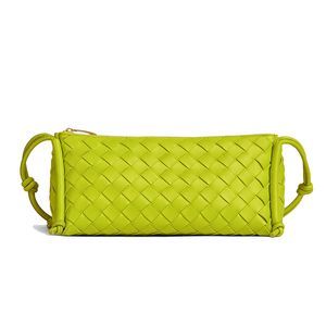 Üçgen omuz çantası örgü orijinal deri kare limon kivi yeşil kadın mini çantalar fermuarlı çanta tasarımcı çantaları kayış cüzdan çantası piramitinde üçlü torbalar