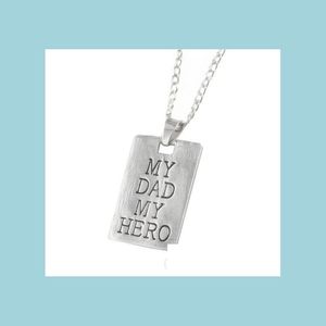 Pendant Necklaces Personality Letter Carving"My Dad My Hero " Pendant Necklace For Men Fathers Day Gifts Sier Alloy Cool Letters Char Dhm1D