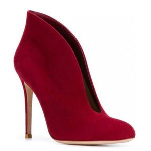 أحذية الكعب الكعب الخنخي Gianvito Rossi Red Cashmere Womens Shoes مصمم لليمة من الجلد الجولة الجولة 10.5 سم.