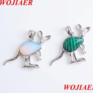 Pendant Necklaces New Cute Animal Kangaroo Pendant Necklaces Water Drop Natural Stone Pink Quartz Crystal Fashion Jewelry Fo Yydhhome Dh958