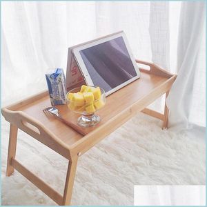 Maty Podkładki składane drewniane taca stołowa laptop komputer biurko stojak piknik mtifunction bambus leniwy łóżko Drop dostawa 2021 Home Garde Dhxyx