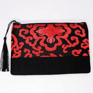 Custom Latest Rectangle Large Cloth Zipper Pouch Chinese Silk Brocade Bag Women Coin Purse Jewelry Cosmetic Storage Pouches Tassel Zip Purses 50pcs/lot