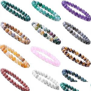 Beaded Strands 8mm Women Men Designer Strand Armband Luxury Natural Stone Healing Crystal Stretch Beaded Armband Precious Gemston Otrdx