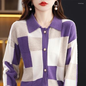 Women's Knits 2022 Fall/Winter Women's Wool Cardigan Warm Knitted POLO Neck Sweater Jacket Fashion Ladies Loose Coat