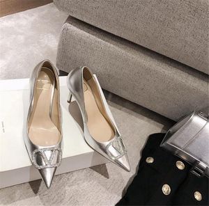 Women 'S Dress Shoes High Heel Shoe Wedding Sandals Shoe Pumps Fashion Real Leather Female Classic Party Ladies Pointed Metal Buckle Shallow Mouth