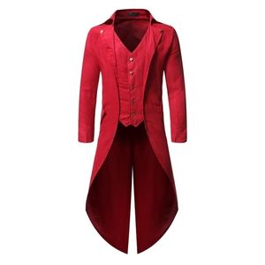 Ternos masculinos Blazers Masculino Halloween Steampunk Jaqueta Gótica Casaco Vitoriano Traje Vintage Smoking Blazer Masculino DJ Club Cosplay Prom Terno Vermelho 220928