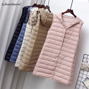 Womens Down Down Parkas Schinteon Women Ultra Light Down Down Down Compat com capô casual Coloque de cintura 90% Duck White Down Gilet Fashion 220929