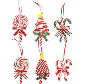 Julgrandekoration Ornament Simulerad mjuk lera Lollipop R￶d vit godis Cane Tree Pendants Xmas Decor for Home SN4917