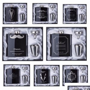 Fiaschetta Groomsman Regalo Personalizzato Inciso 6Oz Fiaschetta Acciaio Inossidabile Con Scatola Nera Bianca Bomboniere Consegna Goccia 202 Otqmo