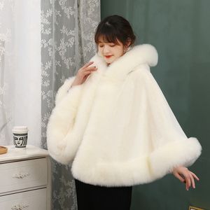 Women Plus Size winter Coats Imitation fox fur collar plush hooded cape Casual fashion leisure street Outerwear multicolor short jacket Hooded Cloak