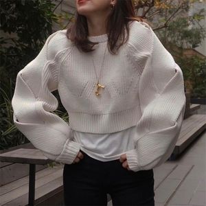 Womens Sweaters Kuzuwata O Neck Weave Long Sleeve Top Autumn Winter JAPAN Lazy Pullover Design Simple Soft Sweater Hollow Knit Short Pull Femme 220929