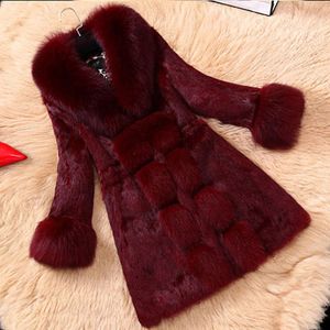 Women Plus Size winter mid-length Coats Imitation fox fur collar plush sleeves Casual fashion leisure street long sleeve Outerwear womens outdoor warm jacket