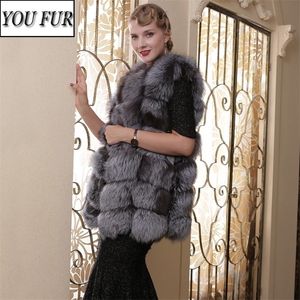 Womens Fur Faux 100% Natural Silver Vest Lady Winter Warm Long Style Real Gilet Women Quality Sleeveless Jacket 220929