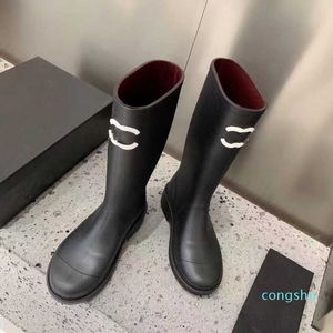 Stiefel aus Leder, Röhren-Regenstiefel, Damen-Oberschenkel-High-Heel-Version, rot, innen lang, knielang, Gummischuhe, Winter, dicke Sohle