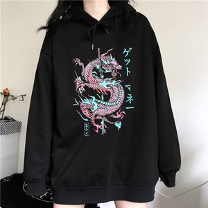 Kvinnors hoodies tr￶jor japanska drake tryck harajuku kvinnor bokst￤ver mode longsleved vintage plus sammet ulzzang casual hooded sweatshirt 220928