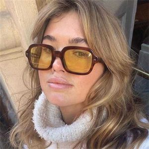 Vintage büyük boy sarı lens kare güneş gözlükleri kadınlar için lüks marka renklendirilmiş güneş gözlükleri kadın retro gölgeleri yaz noktaları 2021 0928