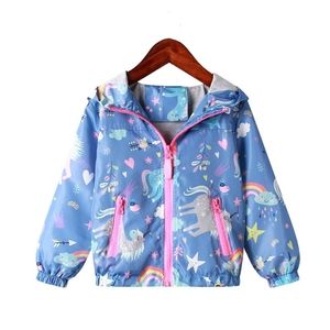 Jackets Spring Jacket for Girls Coats Hooded Unicorn Rainbow Pattern Baby Clothes Outerwear Kids Windbreaker Autumn 220928