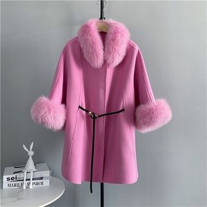 Womens Fur Faux Zdfurshighend Double -faced Woolen Wool Cashmere Coat Midlength Cuff Korean Style Winter 220929