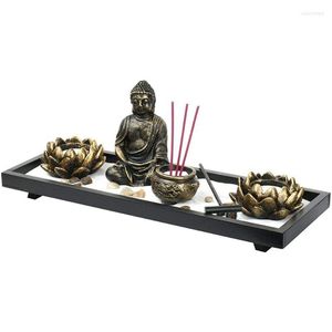 Portacandele Buddha Bruciatore di incenso Lotus Zen Garden Set Portacandele Statua Ornamento per la decorazione domestica