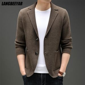 Mens Sweaters Üst sınıf Otum Kış Markası Moda Örgü Blazer Erkek Üst Hırka Slim Fit Sweater Sıradan Palto Ceket Erkek Giysileri 220929