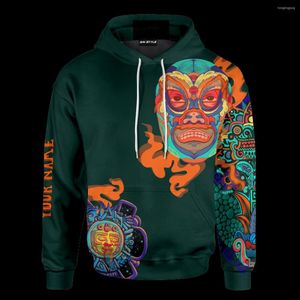 Herrtr jor Aztec Luchador Wrestling Mask Maya Art D Full tryckt unisex hoodie Men Sweatshirt Streetwear Zip Pullover Casual Jacket