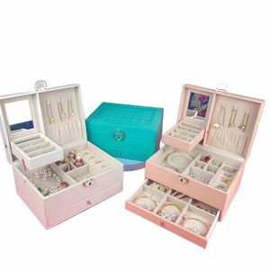 Tillbeh￶r f￶rvaring boxxes kosmetisk box mode f￶rpackning ny kapacitet smycken lagring silver vit rosa p￥f￥gel bl￥ l￤der flerskikt fabrik grossist