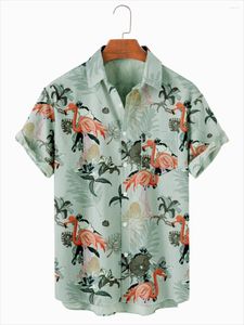 Camisas casuais masculinas linho de algodão Flamingo Holiday Short Sleeve Shirt