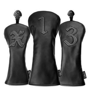Black PU Leather Headcover 1 3 X Golf Club headcovers Set Driver Fairway Wood FW Hybrid Covers