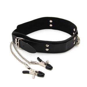 Beauty Items BDSM Cosplay sexy Toy For Couple Slave Collar Nipple Clamps PU Leather Necklace Adult Game Adults Novelty Toys