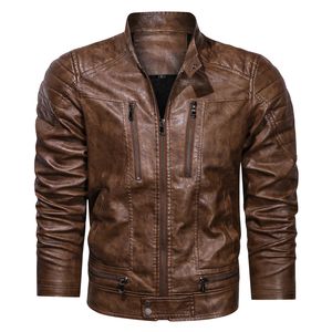 Winter Männer Faux Leder Jacke Slim Fit Solide Motorrad Biker Jacken Herren Streetwear Reißverschlüsse Windjacke Fleece Taktische Mantel