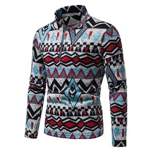 Męskie swetry vintage etniczny styl golfowy SWEATK MĘŻCZYZNA BRAZ Slim Fit Quarter Zip Pullover Sweters Men Harajuku Casual Pull Homme XXL 220929