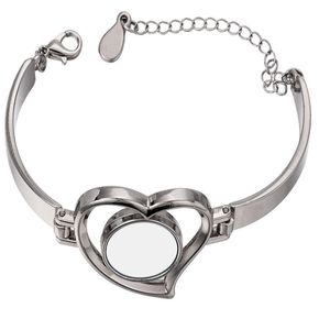 Braccialetto di colore argento personalizzato Favore Sublimazione Braccialetto vuoto a forma di cuore Ciondolo di gioielli con foto fai-da-te Regalo di San Valentino per la fidanzata RRE14606