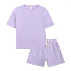 Kl￤der s￤tter 2st Novelty Summer Baby Boy Sport Outfits Clothes Girls Golid Top T-shirt Shorts Children Tracksuit For Kid